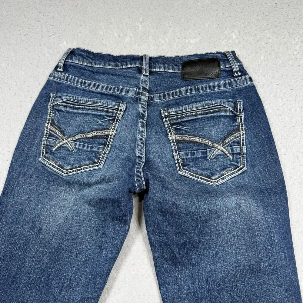Buckle BKE Aiden Straight Jeans Mens Size 31 Blue Stretch Denim Thick Stitch